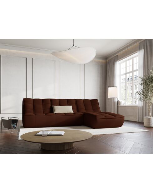 Canapé d'angle droit modulable en cuir véritable Moni 4 Places cognac - 246x172x91 cm
