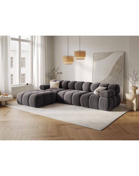 Canapé Modulaire Velours Tropea 4 Places gris foncé - 282x188x63 cm