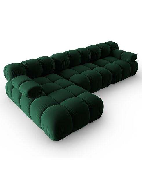 Divano modulare sinistro in velluto a 4 posti Tropea Verde bottiglia - 285x157x63 cm