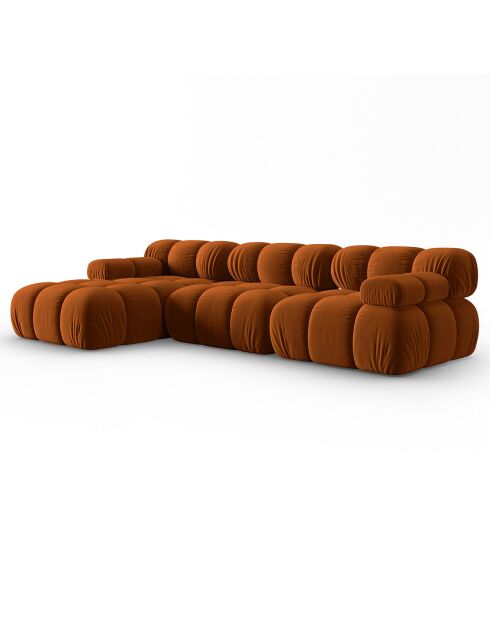 Divano modulare sinistro Tropea a 4 posti in terracotta in velluto - 285x157x63 cm