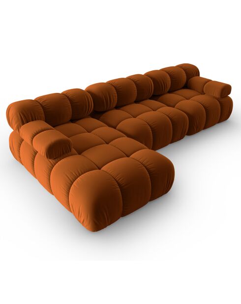 Divano modulare sinistro Tropea a 4 posti in terracotta in velluto - 285x157x63 cm