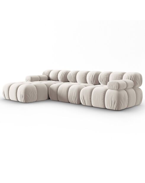 Canapé Modulable Gauche en Velours Tropea 4 Places beige clair - 285x157x63 cm