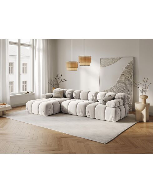 Canapé Modulable Gauche en Velours Tropea 4 Places beige clair - 285x157x63 cm