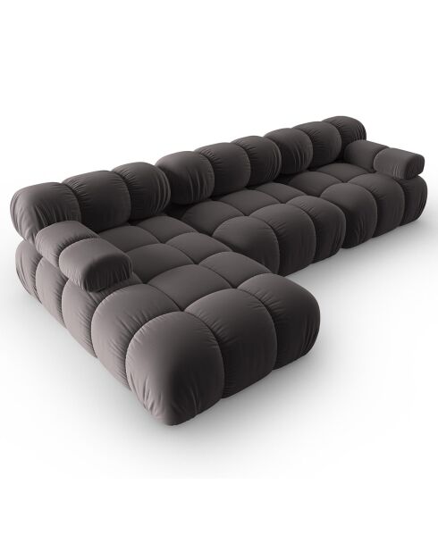 Canapé Modulable Gauche en Velours Tropea 4 Places gris foncé - 285x157x63 cm