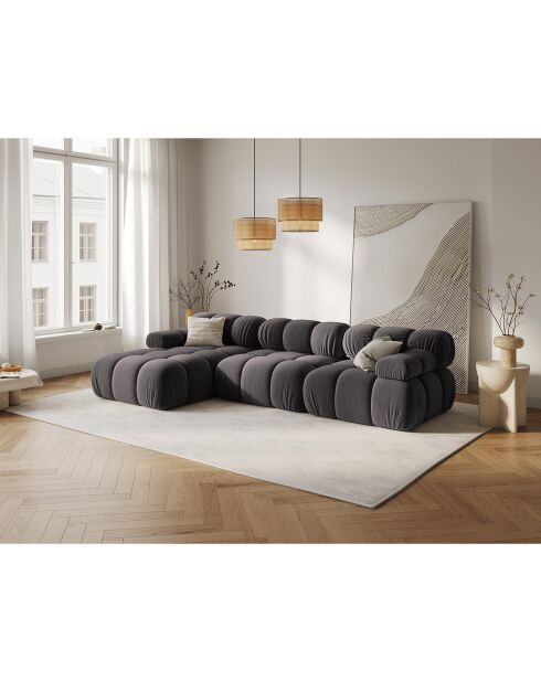 Canapé Modulable Gauche en Velours Tropea 4 Places gris foncé - 285x157x63 cm