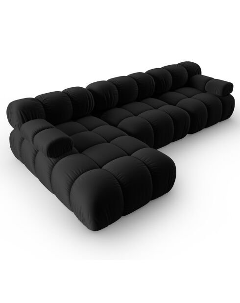 Canapé Modulable Gauche en Velours Tropea 4 Places noir - 285x157x63 cm