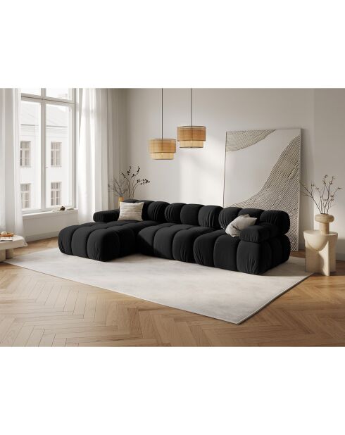 Canapé Modulable Gauche en Velours Tropea 4 Places noir - 285x157x63 cm