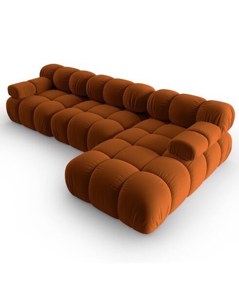 Divano rettilineo modulare Tropea a 4 posti in velluto terracotta - 285x157x63 cm