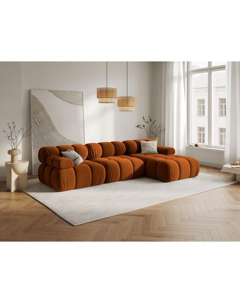 Canapé Modulable Droit en Velours Tropea 4 Places terracotta - 285x157x63 cm