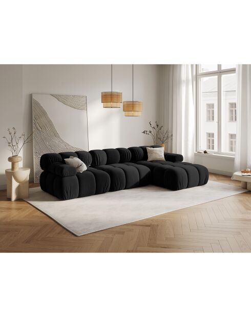 Canapé Modulable Droit en Velours Tropea 4 Places noir - 285x157x63 cm