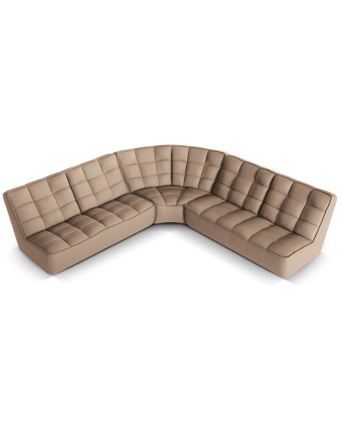 Canapé d'angle Modulable Symétrique en Cuir Véritable Moni 6 Places beige foncé - 284x284x91 cm