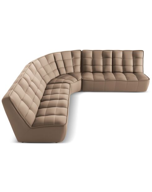 Canapé d'angle Modulable Symétrique en Cuir Véritable Moni 6 Places beige foncé - 284x284x91 cm