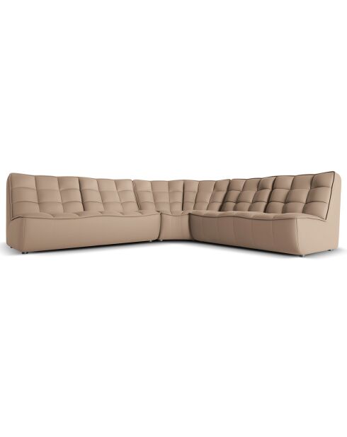 Canapé d'angle Modulable Symétrique en Cuir Véritable Moni 6 Places beige foncé - 284x284x91 cm