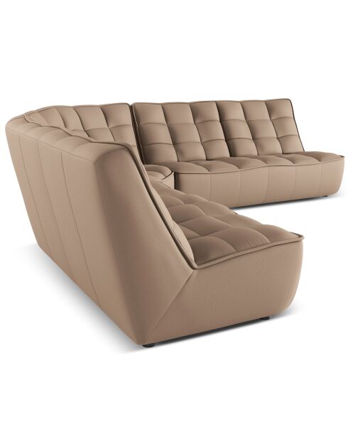 Canapé d'angle Modulable Symétrique en Cuir Véritable Moni 6 Places beige foncé - 284x284x91 cm