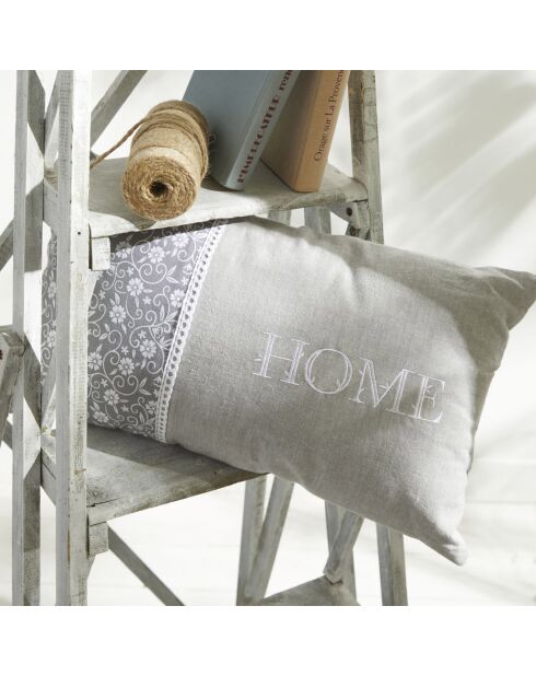 Coussin Chambray et Broderie Capucine gris - 30x50 cm