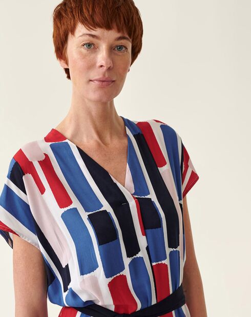 Blau/rot/weißes Awa-Kleid