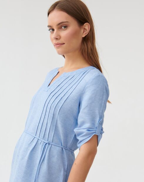 Blaues Pemo Leinenmischkleid