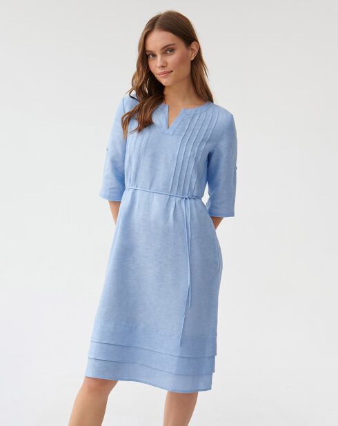 Blaues Pemo Leinenmischkleid