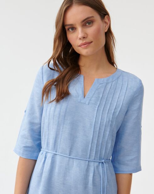 Blaues Pemo Leinenmischkleid