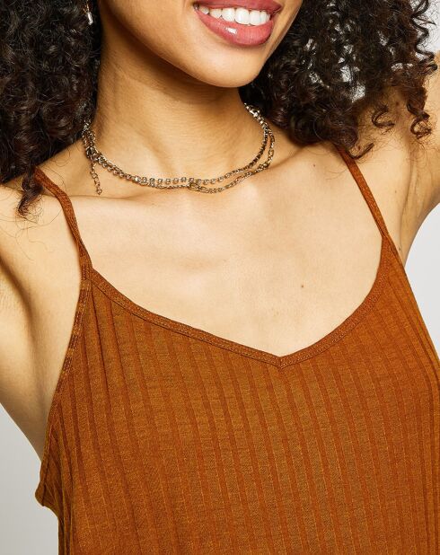 Top en Jersey côtelé à bretelles marron clair