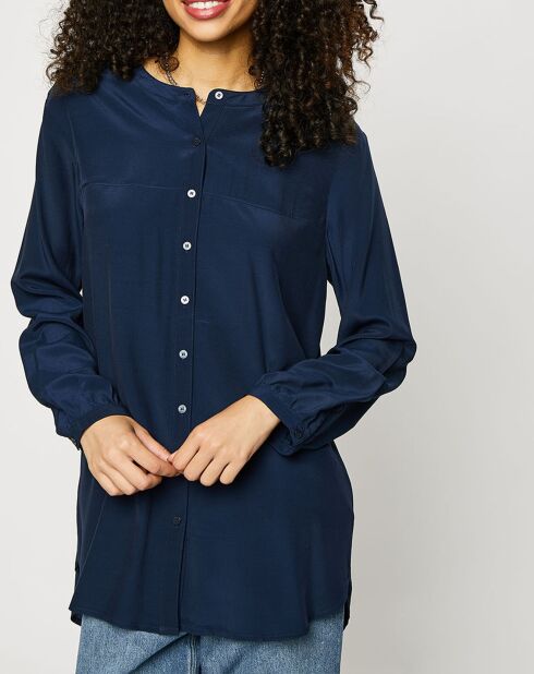 Blouse col mao boutons bleu marine