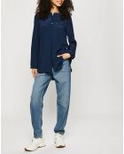 Blouse col mao boutons bleu marine