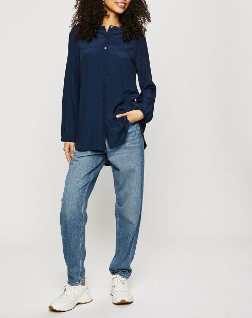 Blouse col mao boutons bleu marine