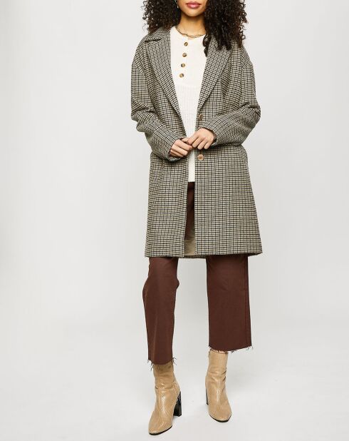 Manteau léger à teneur en Laine à carreaux taupe/beige