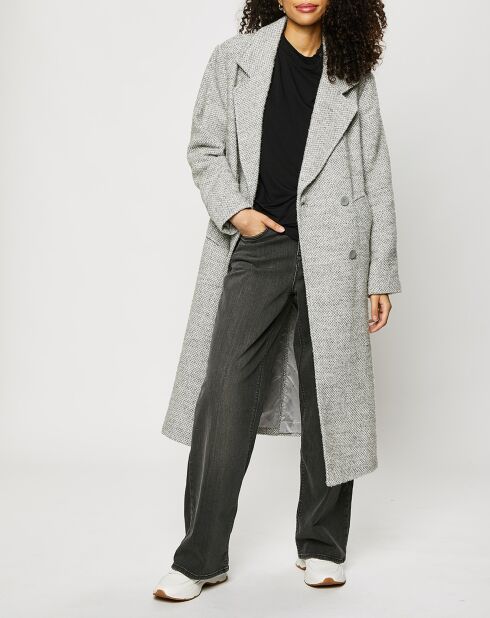 Manteau long double boutonnage tissé gris clair