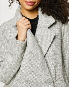 Manteau long double boutonnage tissé gris clair