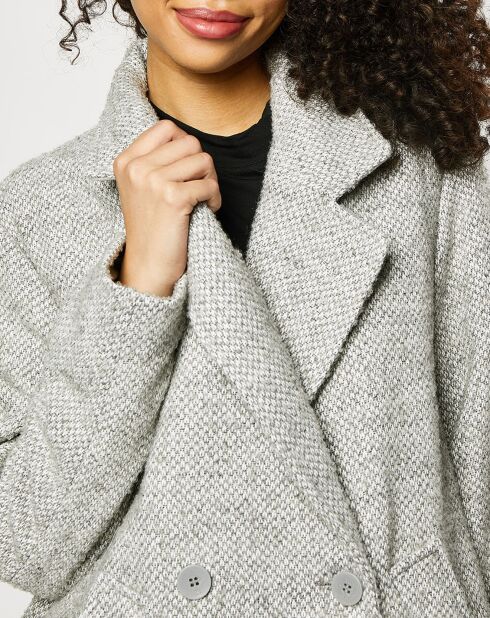 Manteau long double boutonnage tissé gris clair