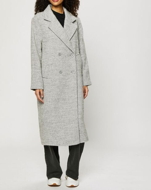 Manteau long double boutonnage tissé gris clair