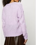 Cardigan en Laine & Alpaga mélangés maille ajourée lilas