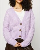 Cardigan en Laine & Alpaga mélangés maille ajourée lilas