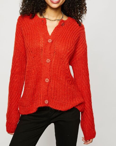 Gilet en Maille mélangée à larges torsades rouge