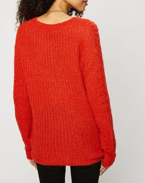 Gilet en Maille mélangée à larges torsades rouge