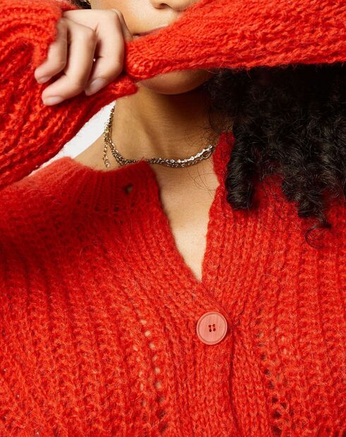 Gilet en Maille mélangée à larges torsades rouge