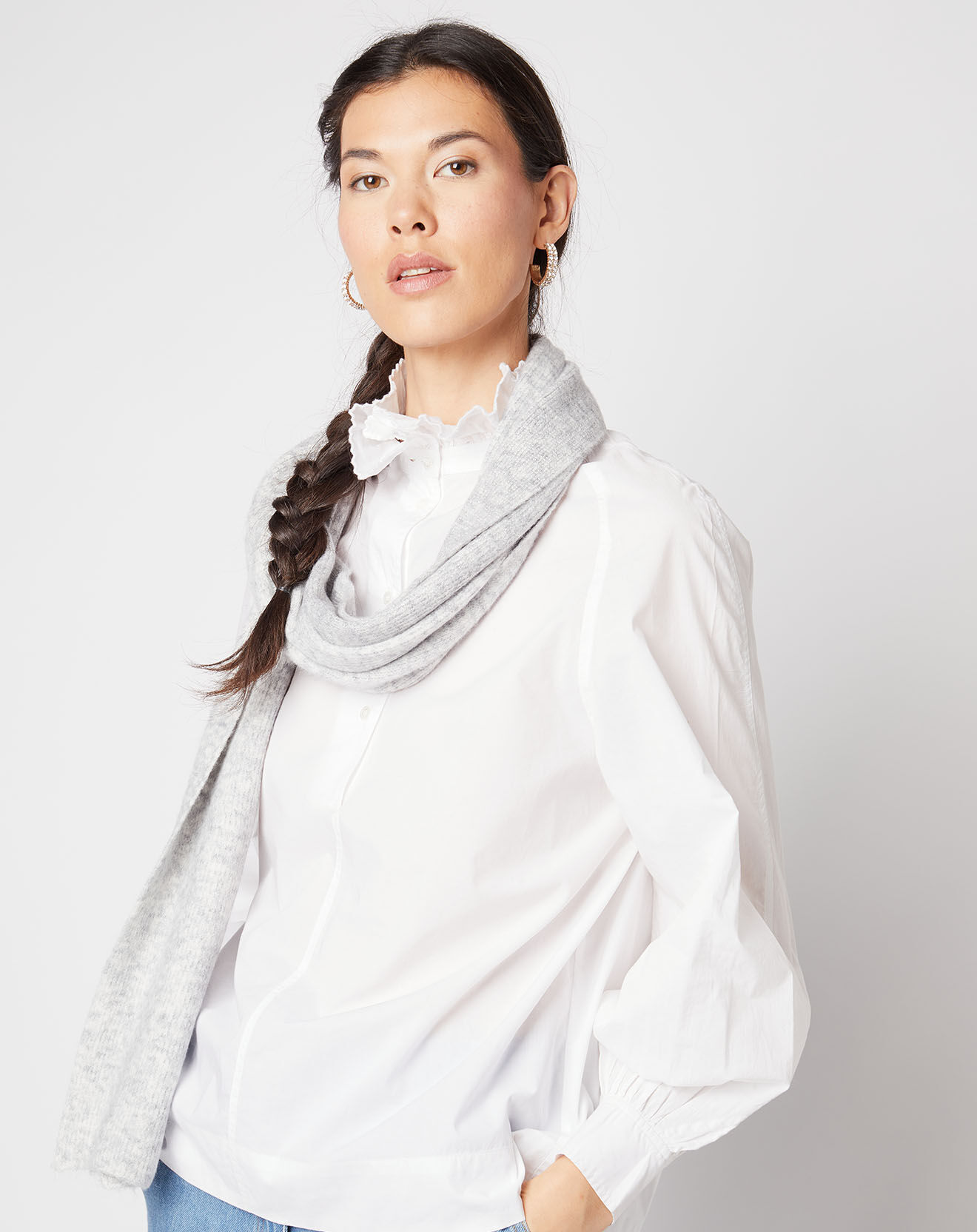 Écharpe Esprit Femme En Tricot - Noir Et Gris Clair, élégant