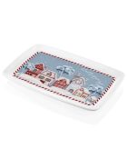 Assiette de service rectangulaire en Céramique bleu/blanc/rouge - 34x25 cm