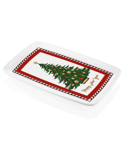 Plat de service en Céramique rouge/vert/blanc - 34x25 cm