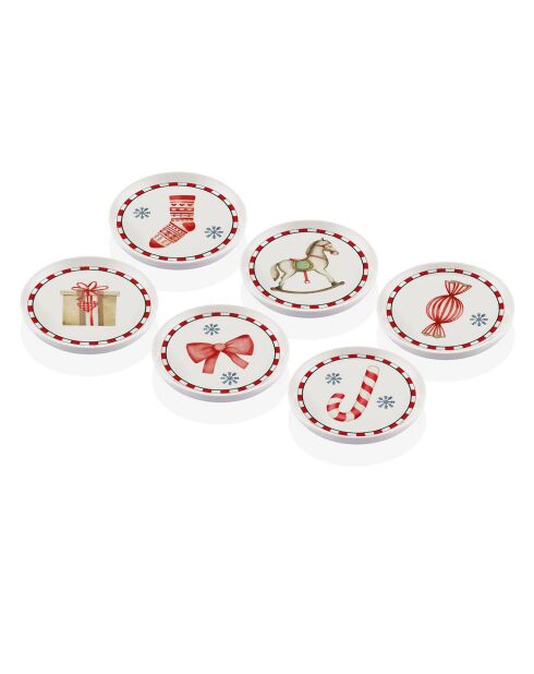 6 Bols apéritifs en Céramique blanc/rouge -  D.10 cm