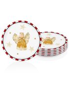 6 wit/rood/gele keramische dessertborden - D.19 cm