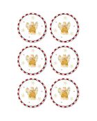 6 wit/rood/gele keramische dessertborden - D.19 cm