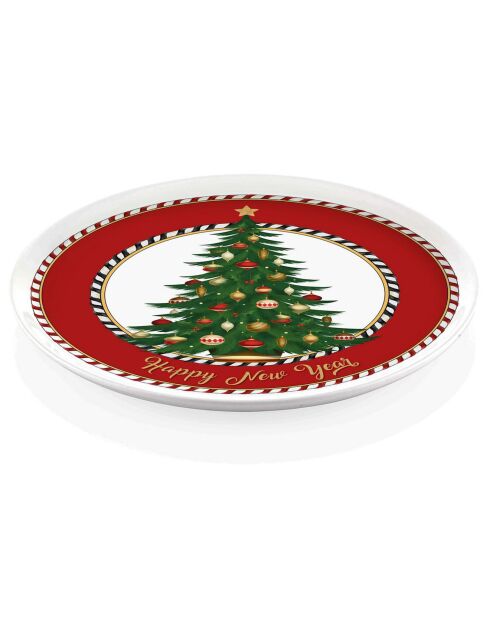 Piatto piano in ceramica bianco/rosso/verde - D.30 cm