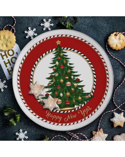 Piatto piano in ceramica bianco/rosso/verde - D.30 cm