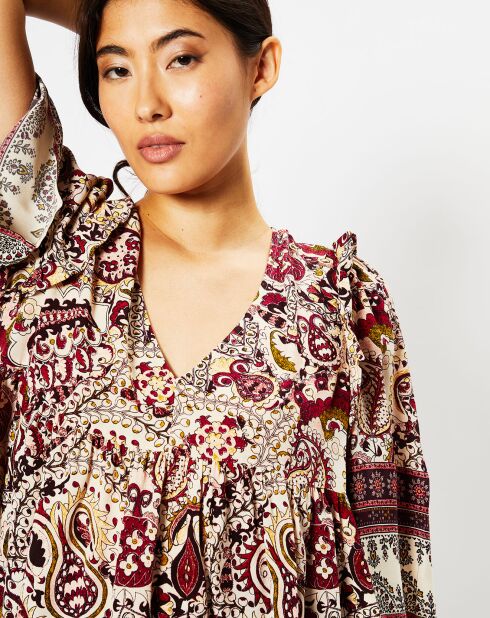 Blouse Zack imprimée bordeaux/multicolore