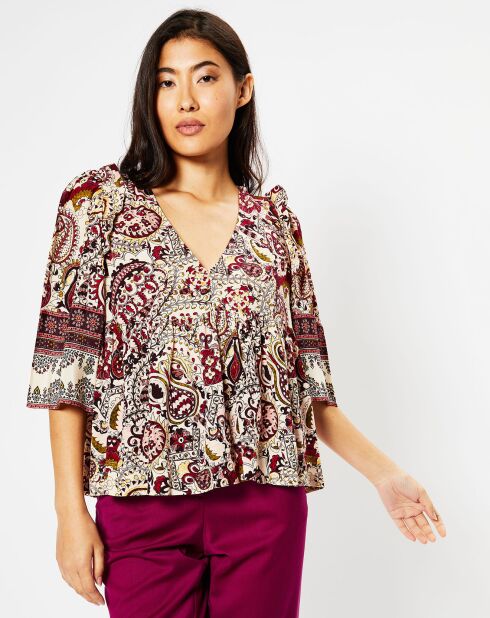 Blouse Zack imprimée bordeaux/multicolore