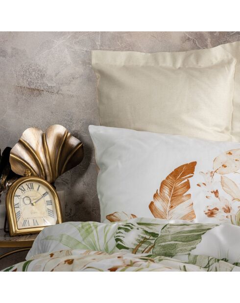 Parure housse de couette en Satin de Coton Luster beige/blanc/vert