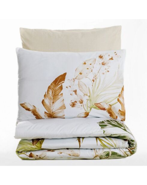 Set copripiumino in raso di cotone con lucentezza beige/bianco/verde