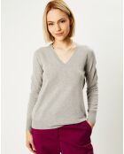 Pull 100% Cachemire Nocon col V gris clair